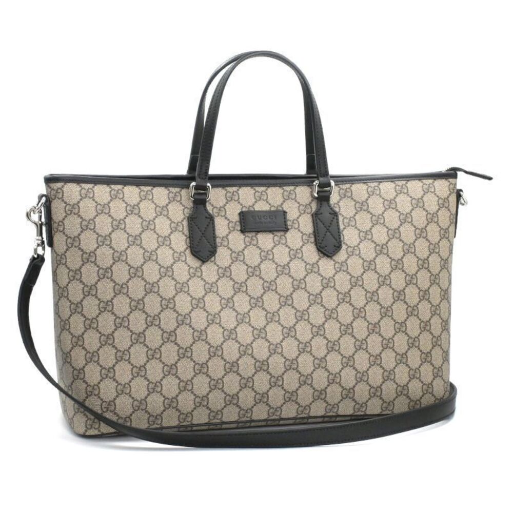 Gucci Tote Bag GG Supreme Canvas Leather Shoulder Bag Beige Black